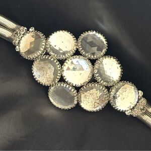 SCHREINER Vintage Clear Glass Stone Buckle & Silver Tone Metal Belt